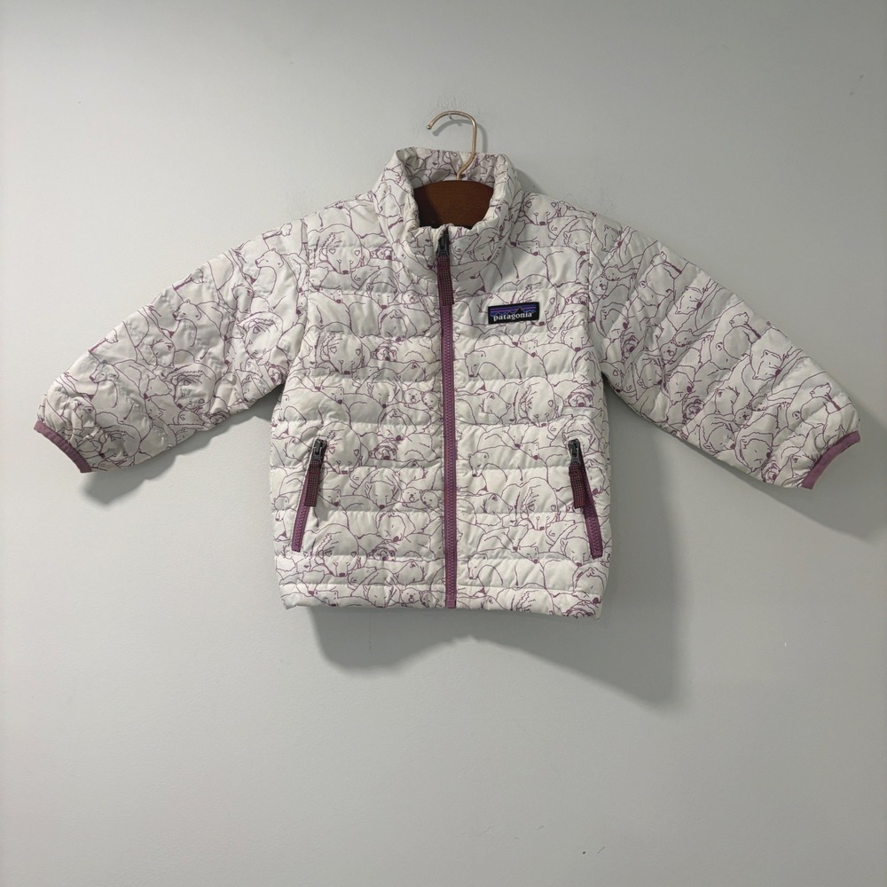 Patagonia Baby Down Sweater 6-12M Sleepy Bears Purple White Puffer Jacket 60520